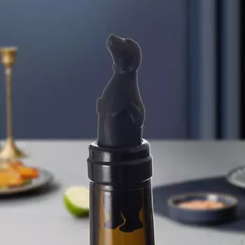 Пробка для вина в форме таксы, силиконовая, подарок на вечеринку чёрный