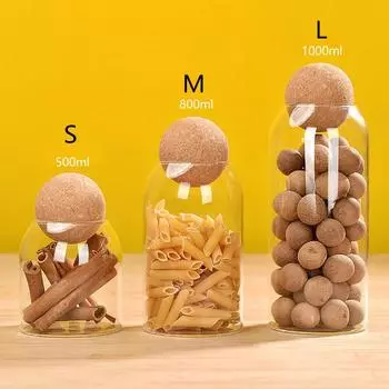 Пробка пробка стеклянная банка для хранения прозрачные стеклянные канистры с пробковым шариком круглые стеклянные бутылки конфеты кофе зерна специи емкость для хранения