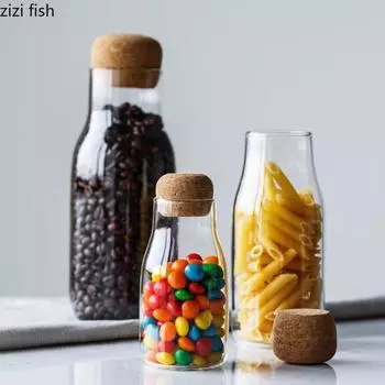 Пробка пробковая Прозрачная бутылка для хранения из боросиликатного стекла Герметичная банка Банка для чая Бутылка для хранения кофейных зерен Кухонные принадлежности