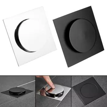 Пробка сливной крышки для душа и ванной комнаты, квадратная, латунная, хромированная, 10*10 см, слив в пол для ног, всплывающий чёрный