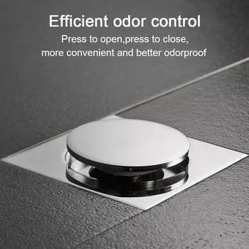 Пробка сливной крышки для душа и ванной комнаты, нажимная, 10*10 см, квадратная, латунная, хромированная, всплывающая чёрный