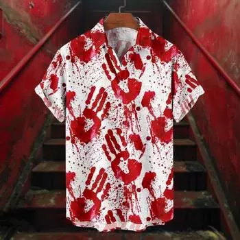 Проблема решена Футболка на Хэллоуин Кровавый всплеск Мужская повседневная футболка с круглым вырезом и коротким рукавом Рубашка для косплея Костюм для вечеринки XL C