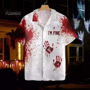 Проблема решена Футболка на Хэллоуин Кровавый всплеск Мужская повседневная футболка с круглым вырезом и коротким рукавом Рубашка для косплея Костюм для вечеринки 4XL A
