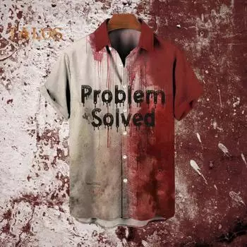 Проблема решена Футболка на Хэллоуин Кровавый всплеск Мужская повседневная футболка с круглым вырезом и коротким рукавом Рубашка для косплея Костюм для вечеринки 4XL C