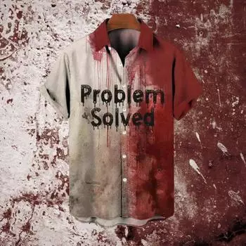 Проблема решена Хэллоуин Футболка Кровавый всплеск Мужская повседневная футболка с круглым вырезом и коротким рукавом 5XL