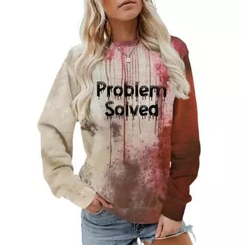 Проблема с женским худи на осень решена, топ с круглым вырезом, длинный рукав, пуловер, модная личность, кровавая толстовка с капюшоном, новая женская повседневная ti S