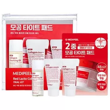 Пробный набор Mediphil Red Lacto Collagen, очищающее масло + прозрачные продукты + тонер-подушечка 5P + крем + набор сумок на молнии, 1 комплект, набор корейской косметики