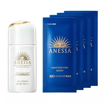 Пробный набор сыворотки ANESSA Day Serum Trial Set B для основы под макияж, ночной солнцезащитный крем, набор образцов x 4 пакета [квази-лекарство] Утро/День (Эссенция/Крем/Эмульсия) 30мл+4мл