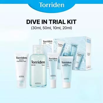 Пробный набор Torriden DIVE IN «Все в одном», мини-размер, очищающее средство 30 мл, тоник 50 мл, сыворотка 10 мл, успокаивающий крем 20 мл для увлажнения и сияния