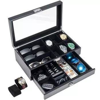 ProCase футляр для часов на 6 часов, 2 яруса, часы, очки, мужские аксессуары, фортепианная живопись, ящик для хранения, стеклянная крышка, витрина, организация