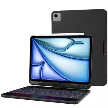 ProCase iPad Air 11 дюймов 11 4-го поколения Чехол-клавиатура Air 4 вращающаяся подставка с беспроводной клавиатурой Автоматический переход в спящий режим 7-цветная подсветка Совместимость с iPad чёрный