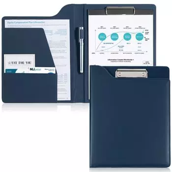 ProCase Multifunctional Clip File Board A4 Folder Notepad Included Notebook Cover Document Holder Dark Blue Binder, -