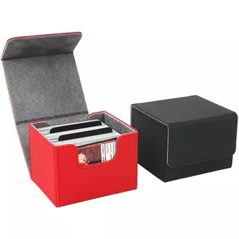 ProCase of Large Capacity Trading Card Case Magnetic Deck Case with 4 Dividers Storage Box Holds 120 Cards with Single Sleeve Black Red [Pack 2] -
