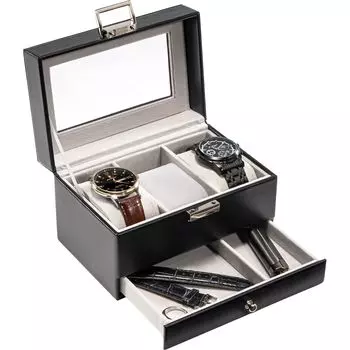 ProCase Watch Case, Made of PU, 2 Tier Watch Box for Men, Accessory Storage, Glass Top, Display Case, Organizing Small Items, Present