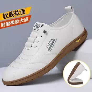 Processing custom men s board shoes versatile soft-soled white shoes breathable one-pedal casual shoes British style business leather shoes 39