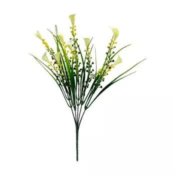 Processing Uv-Proof Green Plants 5 Heads Spring Grass Calla Lily Home Decoration Plastic Flower Pot Outdoor Simulated Flower 35cm белый