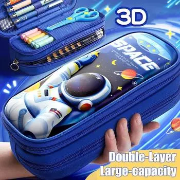 Прочная двухслойная сумка для хранения канцелярских принадлежностей, многофункциональная портативная сумка для ручек, вместительный пенал