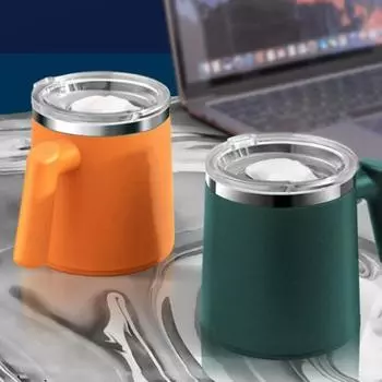 Кофейная кружка 400 мл с ручкой, герметичная крышка, двойные стенки, защита от ожогов, защита от разливов, подарки, нержавеющая сталь 304, вакуумная изоляция, чашка для чая, молока, хозяйственные товары 1pc синий