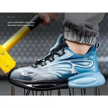Прочная и противоударная, противопрокалывающая, противоскользящая защитная обувь для мужских уличных строительных площадок на заводах по охране труда 36 синий