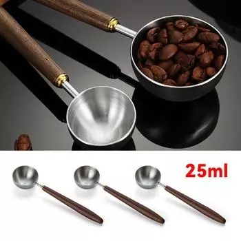 Прочная мерная ложка для кофе из нержавеющей стали 304, ложка для разных зерен, ручка из орехового дерева, ложка для мороженого, принадлежности для выпечки