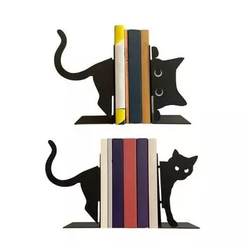 Прочная металлическая книжная полка с изображением кота, современная книжная полка с изображением кота, практичная и стильная подставка для хранения и организации книг