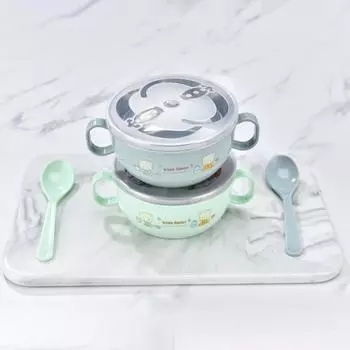 Прочная миска с двумя ручками для еды, детская изоляционная миска с рисунком, детская столовая посуда для детей розовый