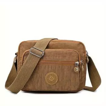 Прочная многослойная сумка через плечо на молнии, нейлоновая квадратная сумка через плечо, идеальная сумка-мессенджер для ежедневного использования чёрный