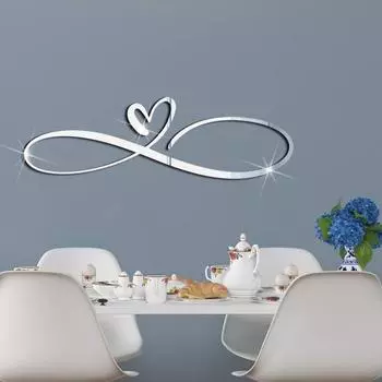 Прочная наклейка на стену изысканная форма любви мастерство изготовления декоративная 3D романтическая зеркальная наклейка на День Святого Валентина серебряный