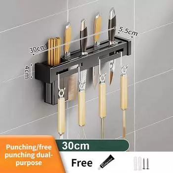 Прочная несущая поверхность из нержавеющей стали, аккуратно организованная полка для столовых приборов, настенная полка для хранения бытовых ножей 30*5.5*4cm чёрный