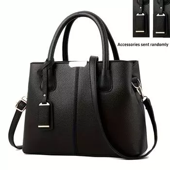 Прочная однотонная сумка через плечо с тиснением личи, кожаная сумка-тоут с двумя ручками на молнии, вместительная сумка для покупок через плечо чёрный