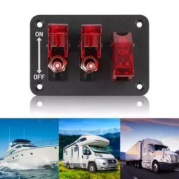 Прочная панель переключателя ВКЛ/ВЫКЛ, 3-позиционная панель переключателя, светодиодная панель переключателя 12 В-24 В постоянного тока, переключатель двигателя гоночного автомобиля с откидной крышкой синий