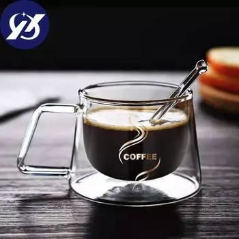 Прочная прозрачная изолированная кружка для завтрака с двойными стенками, двойная стеклянная чашка, чашка для кофе, чая с ручкой 1