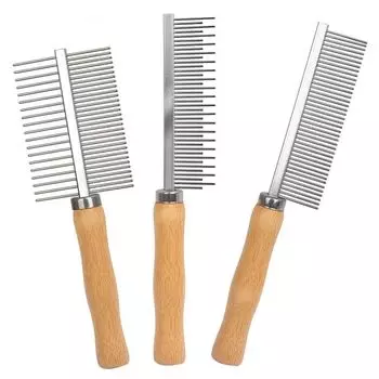 Прочная расческа для ухода за собаками с бамбуковой ручкой, расческа для домашних животных, щетка для домашних животных, аксессуары для домашних животных single side