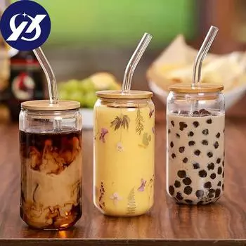 Прочная стеклянная чашка для чая, сока, молока, может формировать кофейную кружку, бокал для вина, чашка для напитков с соломинкой, посуда из боросиликатного стекла 470ml