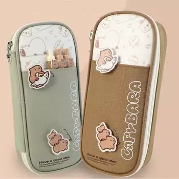 Прочная сумка для канцелярских принадлежностей Capybara, большая вместимость, мультяшный пенал, сумка для ручек Capybara, офис света кофе