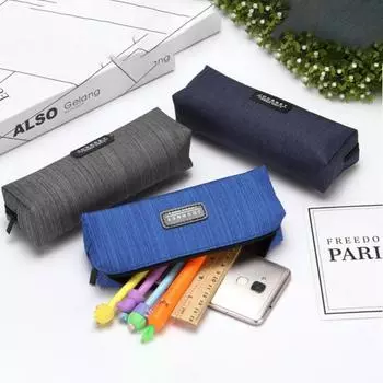 Прочная сумка-карандаш на молнии с буквенным принтом, портативная парусиновая сумка для канцелярских принадлежностей большой емкости для мальчиков и девочек-подростков королевский синий