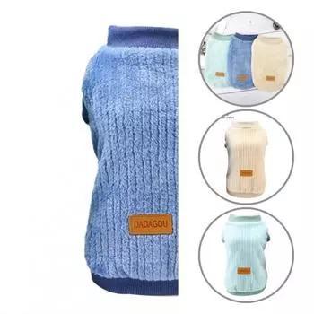 Прочная текстура с вертикальными полосками, универсальный приятный для кожи утолщенный пуловер для щенков, одежда для домашних животных, свитер для домашних животных L синий