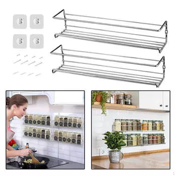 Прочная вися стена кухни полок для специй, крепкий металлический материал Black 2Pcs