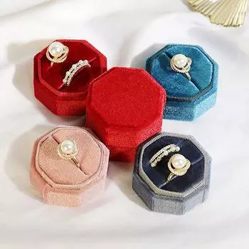 Прочная восьмиугольная изысканная витрина со съемной крышкой, коробка для хранения колец, бархатная шкатулка для драгоценностей