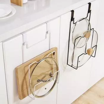 Прочная задняя дверь, компактная многофункциональная вешалка для кухонного шкафа, вешалка для кухонных принадлежностей, стойка с крышкой для кастрюли