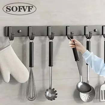 Прочное настенное крепление на 6 крючков - полотенце, экономящее место чёрный