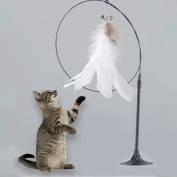 Прочные игрушки для кошек, стальная проволока, товары для животных, замена, интерактивная палочка для кошек, автоматическая присоска, съемные аксессуары для кошек, ручная работа белый