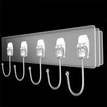 Прочные клейкие настенные крючки, прозрачные дверные настенные вешалки для кухни, ванной комнаты, органайзер, крючок для хранения полотенец, одежда, ключница 3 Hoks прозрачный