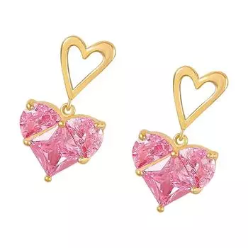 Прочные серьги-капли из сплава с сердечками и элегантными цирконами для модных женщин, стильные наряды, для повседневной носки розовый