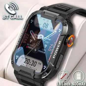 Прочные военные умные часы для мужчин для Xiaomi Android Ios Ftiness Watches Ip68 Водонепроницаемые 1,85 Bluetooth Call Smartwatch Silica gel чёрный