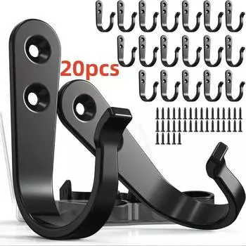 Прочные железные крючки для одежды с бесплатными установочными винтами - нержавеющие черные металлические настенные вешалки, легко устанавливаемые вешалки для одежды 1 PCS чёрный