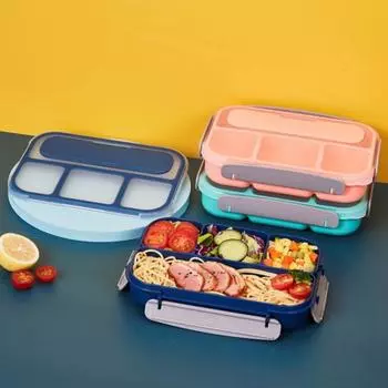 Прочный 4 отсека для еды Bento Box, контейнер для микроволновой печи с морозильной камерой для обеда, безопасный контейнер зелёный