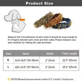 Прочный большой ошейник для собак с шипами против укусов, кожаный ошейник для домашних животных для немецкой овчарки, мастифа, ротвейлера, бульдога S 56x5.0cm