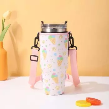 Прочный чехол для бутылки с водой, регулируемый плечевой ремень, сумка для хранения чашки для чашки с ручкой на 40 унций 10