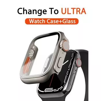 Прочный чехол для ПК для Apple Watch Case 45 мм, 41 мм, 44 мм, 40 мм, 42 мм, 38 мм, обновление внешнего вида стекла Ultra IWatch Series 8 7 SE SE2 6 5 4 3 45mm Series 7-8